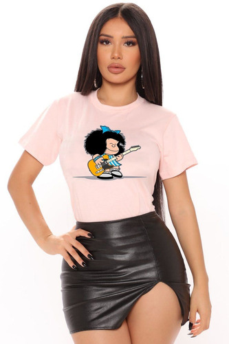 Polera Dama Estampada 100%algodon Diseño Mafalda Guitarra 