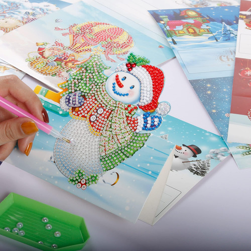 Huacan Tarjetas De Navidad 5d Diy Diamond Pintura Redonda De