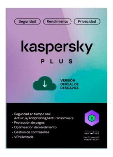 Kaspersky Plus / 1 Dispositivo / 1 Cuenta Kpm 1año Original