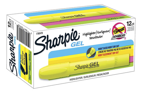 Set De 12 Marcadores De Gel Amarillo Fluorescente - Sharpie