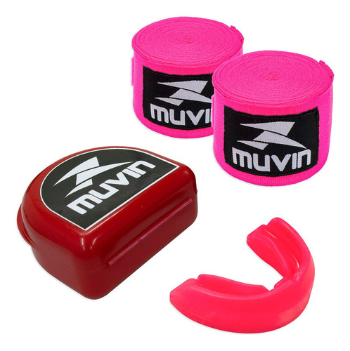 Kit Bandagem Elástica 5m + Protetor Bucal Profissional Muvin Cor Rosa