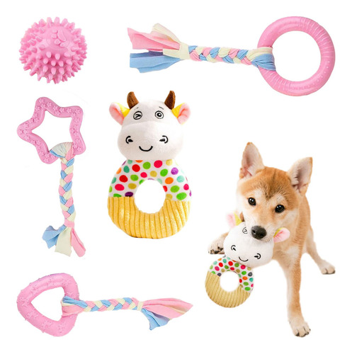 Paquete De 5 Juguetes Masticables Para Cachorros Color Rosa