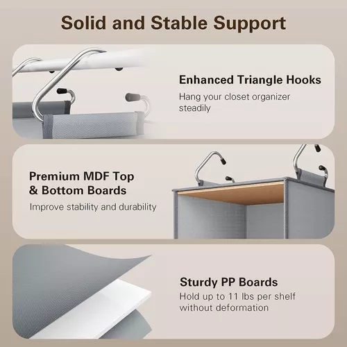 Pipishell Organizador colgante de armario con 6 estantes, estantes  colgantes para armario con 3 cajones extraíbles y bolsillos laterales,  organizador
