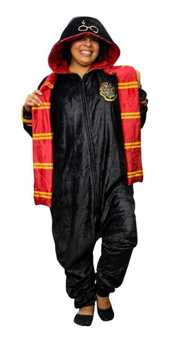 Pijama Macacão Pelúcia Harry Potter Hogwarts Adulto G Zc