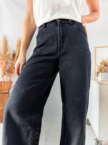 Pantalon Lulyna T/jean Mujer Wide Leg C/elastico En Cintura