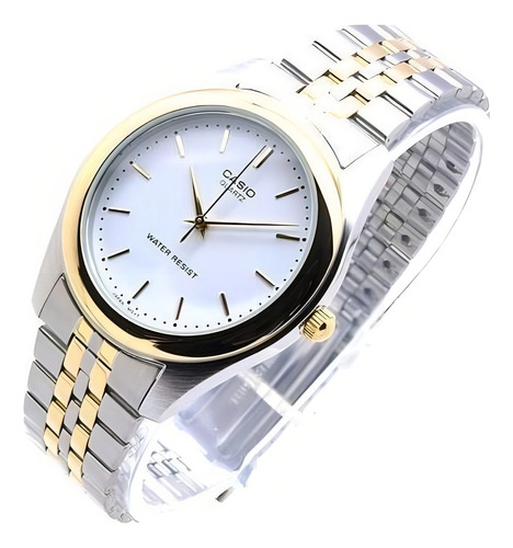 Reloj Casio Caballero Blanca Mtp-1129g-7ardf Correa Dorado Bisel Dorado Fondo Blanco