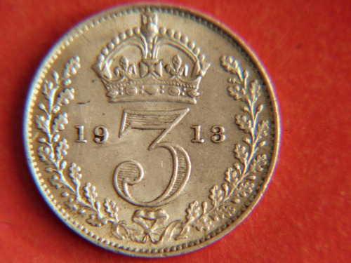 Moneda De Gran Bretaña 3 Pence 1913 (au++)