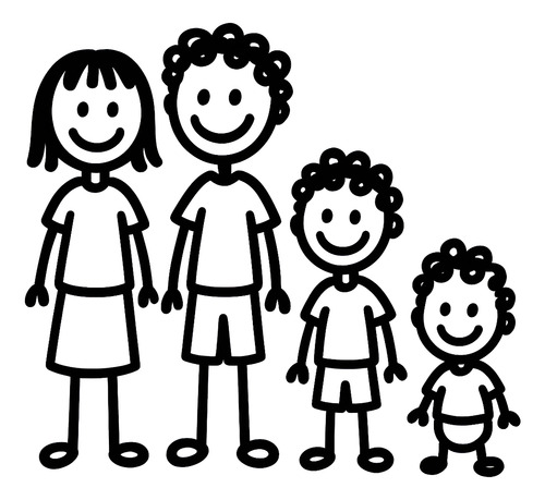 Calcos Para Autos Familia Mamá + Papá Y Dos Hijos Con Rulos