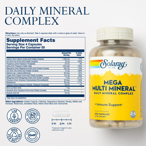 Suplemento Solaray Mega Multi Mineral 200 Cápsulas