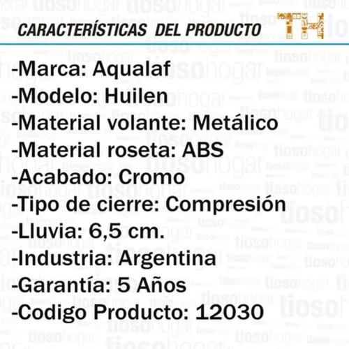 Griferia Ducha Cromada Huilen Aqualaf