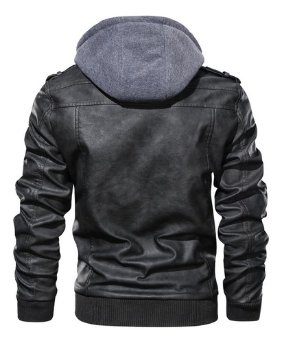 Jaqueta Masculina De Couro Com Zíper Slim Fit