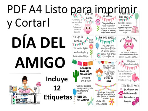 Imagen 1 de 2 de Dia Del Amigo Imprimible Pdf 002 /incluye 12 Etiquetas (tag)