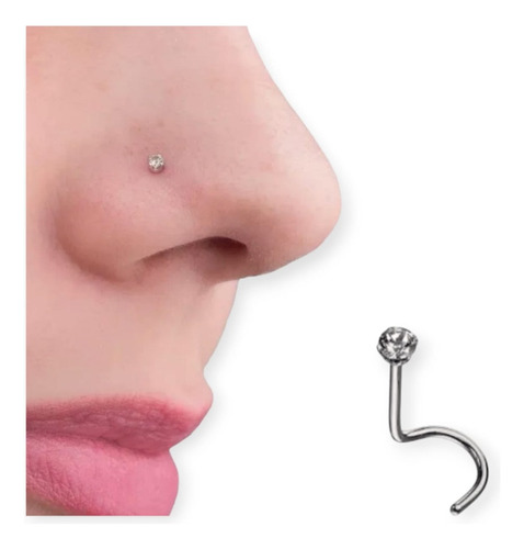 Aro Piercing Para La Nariz En Forma Rulit0 Con Strass Chico 