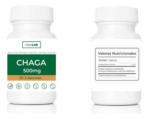 Chaga 500 Mg Capsulas X 30 Adaptogeno  Heal Lab