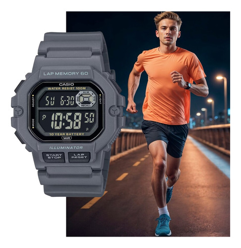 Reloj Casio Ws-1400h-8bv, 60 Laps De Cronometro, Luz, Fecha Gris Oscuro Gris Oscuro Negro