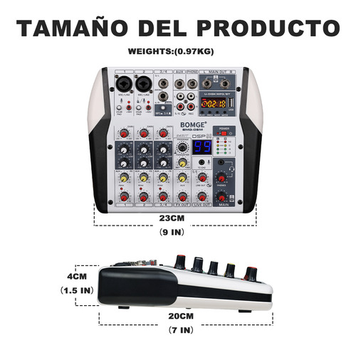 Mezcladora De Sonido Bomge 06m Con Bluetooth De 6 Canales