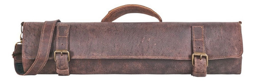 Estuche Porta Cuchillos Rollo De Piel Genuina Chef Parrilla Color Naranja Claro