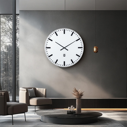 Reloj Pared Aluminio Gigante 60 Cm Diseño Iron Estructura Plateado Fondo Blanco