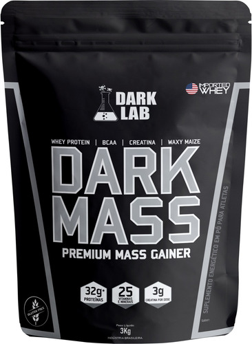 Suplemento en polvo Dark Mass de Dark Lab, carbohidratos, chocolate blanco con fresa, en una bolsita de 3 kg