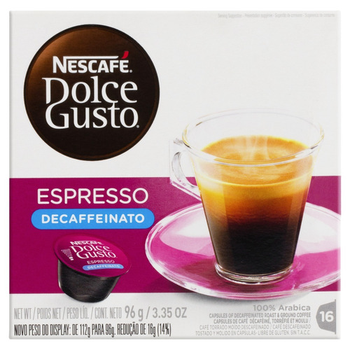 Café em Cápsula Torrado e Moído Descafeinado Espresso Nescafé Dolce Gusto Caixa 96g 16 Unidades