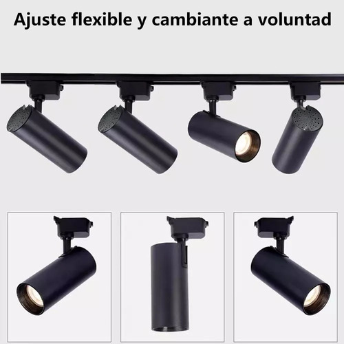 4 Foco Riel Luz Cálida 30w 3000k + Riel Monofásico 2mts Cob