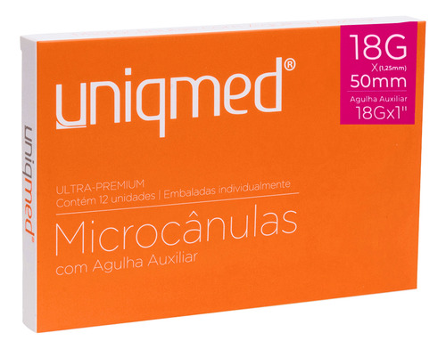Microcânula 18g X 50mm Agulha Auxiliar Cx C/12un. Uniqmed