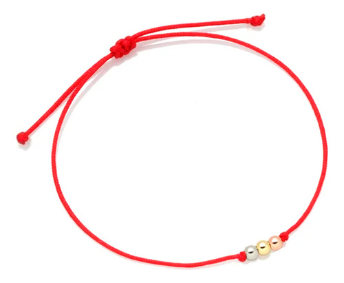 Pulsera Hilo Rojo Tres Oros De Balin 18 Kilates Garantizado