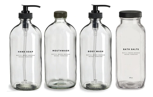 Set 4 Botellas Vintage Vidrio P/ Baño Diseño Minimalista 