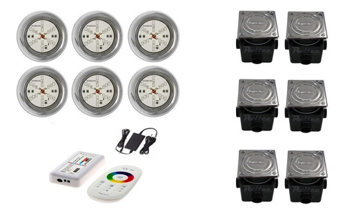 Kit 6 Leds 6w Inox + 6 Caixas De Passagem + Comando