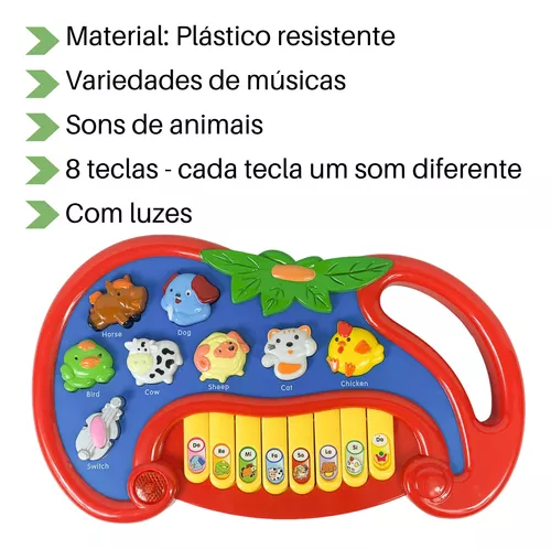 Piano teclado infantil com música e sons de animais da fazenda