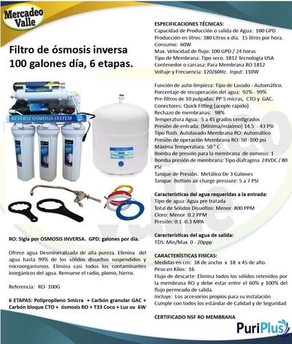 Filtro Agua Osmosis Inversa 100gpd Ultravioleta Uv 6 Etapas