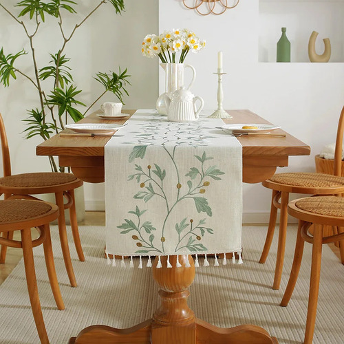 Mantel De Algodón Y Lino Con Borla Para Mesa