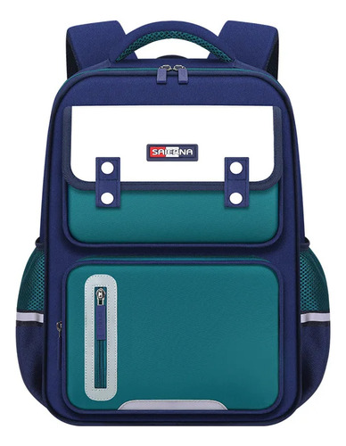 Mochila Escolar Coreana Infantil Verde/azul Liso