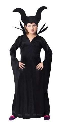 Disfraz Para Niñas Vestido Y Tocado Hada Negra Malefica T2