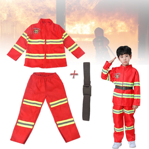 Disfraz Con Cinturón De Bombero Color Rojo Para Niños .