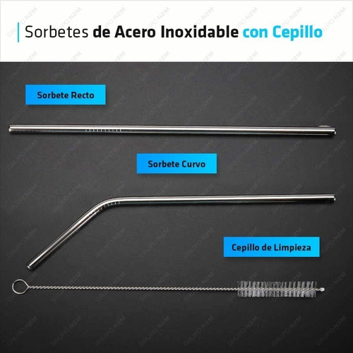 Imagen 2 de 10 de Bombilla Sorbete X 2 Acero Inoxidable Con Cepillo Limpiador