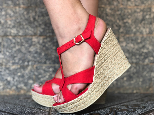 Sandália Anabela Espadrille Salto Plataforma X Vermelho | Parcelamento sem  juros