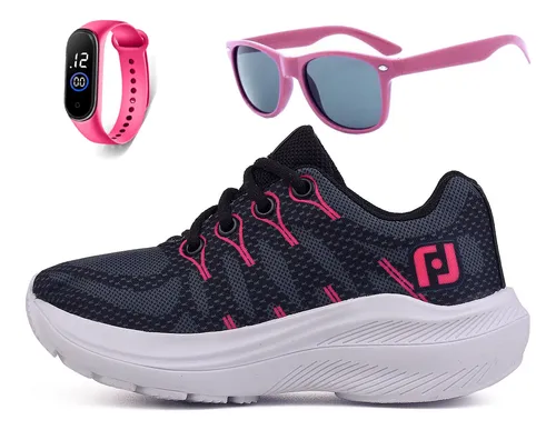 Kit Tênis Infantil Meninas Escolar Casual + Oculos Relogio