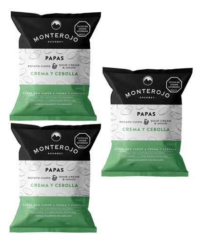 Papas Crujientes Crema Y Cebolla Monterojo 3paq X100gr