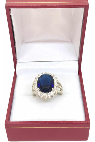 Imagen 3 de 10 de Anillo De Plata 925 Con Piedras Zafiro Azul Y Piedras Cubic
