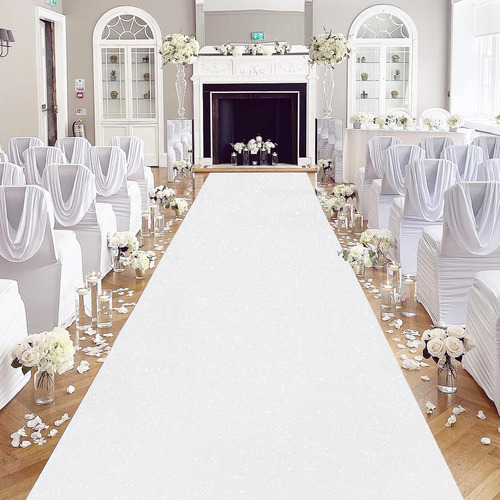 Alfombra De Pasillo De Boda Con Lentejuelas 60*450cm Color Blanco