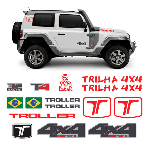 Kit Adesivos Troller T4 2015/2021 4x4 Trilha Dakar Completo