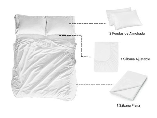 Juego Sábanas Blanco Liso Microfibra Queen