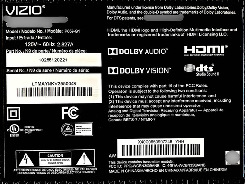 Tarjeta Led Driver Vizio P659-g1 715ga201-p01-000-005g (Usado)