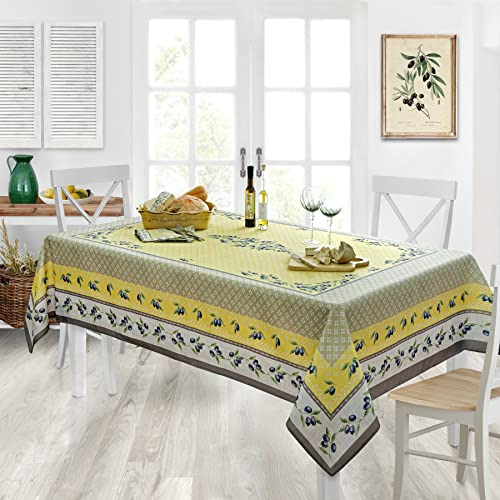 Mantel Rectangular Estampado Amarillo Y Gris 152 X 213 Cm