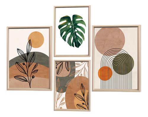 Kit 4 Quadros Decorativos Plantas Formas E Linhas Boho Sala