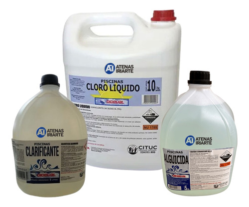 Pack Clarificante 5lt, Alguicida 5lt Y Cloro Liquido 10lt