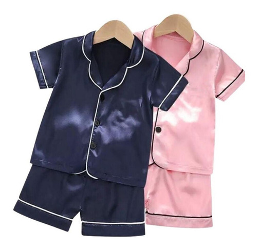 Imagem 1 de 5 de Pijama De Cetim Infantil Camisa E Short Luxo Menina Menino