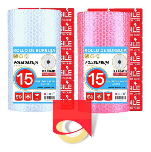 Rollo Plastico Burbuja Poliburbuja Colores 15 Metros X 40