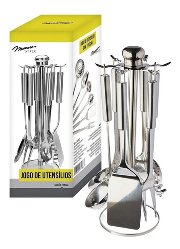 Imagem 9 de 10 de Jogo De Utensílios Inox Suporte Giratório 7 Peças Mimo Style